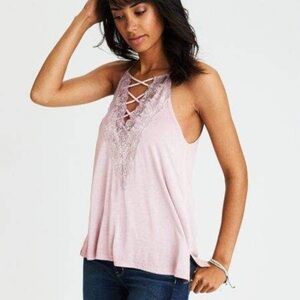 American Eagle Soft and Sexy Pink Lace Up Tank Top Size Medium